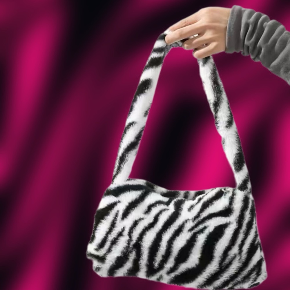 Stylish Zebra Print Faux Fur Shoulder Bag